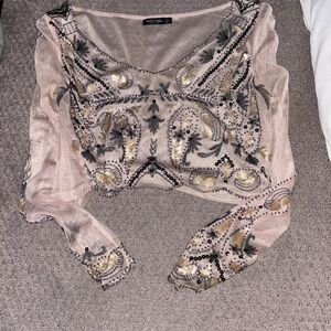 Nasty Gal Sheer Embellished Blouse - Gold and Black